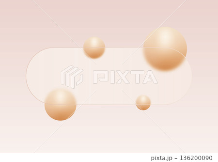 Rounded glass shape with four volumetric spheres in warm peach tones. . Eps 10 136200090