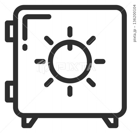 A black and white image of a safe with a sun on it 136200104