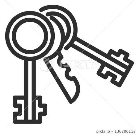 Two keys are shown in a black and white drawing Two keys are shown in a black and white drawing 136200118