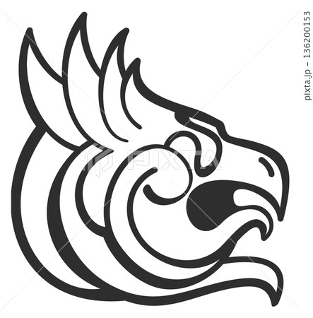 A black and white drawing of a bird with a mouth open 136200153