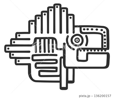 A black and white drawing of a fish with a mouth and eyes A black and white drawing of a fish with a mouth and eyes 136200157