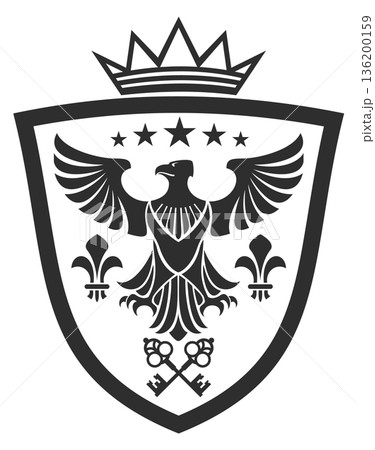 A black and white image of an eagle with a crown on top 136200159