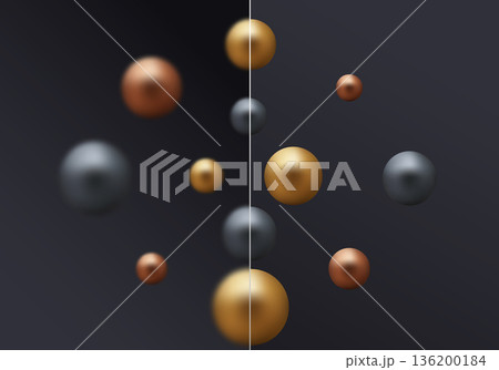 Abstract design with golden and metallic spheres on a dark contrasting background. Eps 10 136200184