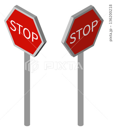Two stop signs are shown side by side Two stop signs are shown side by side 136200218