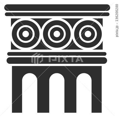 A black and white drawing of a building with three arches A black and white drawing of a building with three arches 136200280