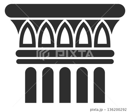 A black and white drawing of a building with arched windows A black and white drawing of a building with arched windows 136200292