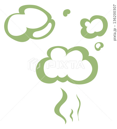 A cartoon drawing of a cloud of smoke with a green outline 136200307