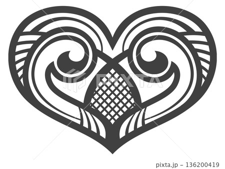 A black and white heart with a patterned design A black and white heart with a patterned design 136200419