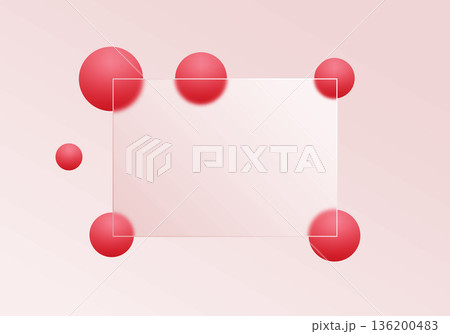 Abstract composition with red spheres and a frosted glass rectangle on a pink background . Eps 10 Abstract composition with red spheres and a frosted glass rectangle on a pink background . Eps 10 136200483