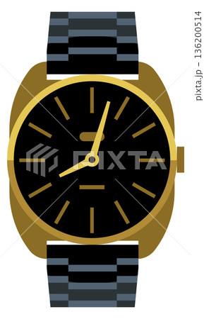 A watch with a black face and gold band 136200514