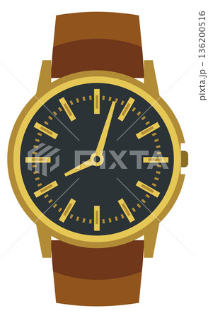 A watch with a brown band and a black face A watch with a brown band and a black face 136200516