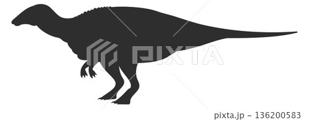 A large dinosaur is shown in a black and white photo A large dinosaur is shown in a black and white photo 136200583