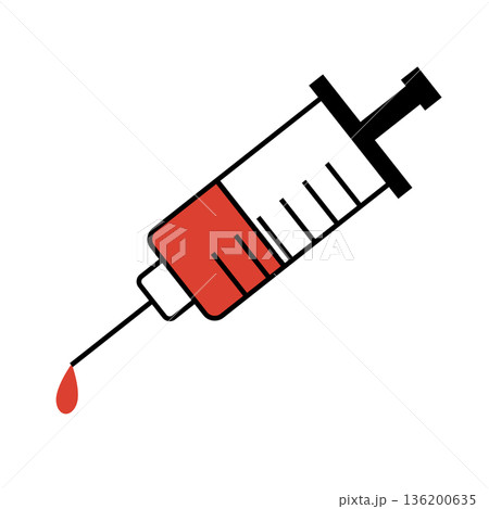 注射器と血液のアイコン 136200635