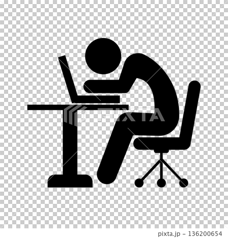 集中してパソコン作業する人のシルエット 136200654