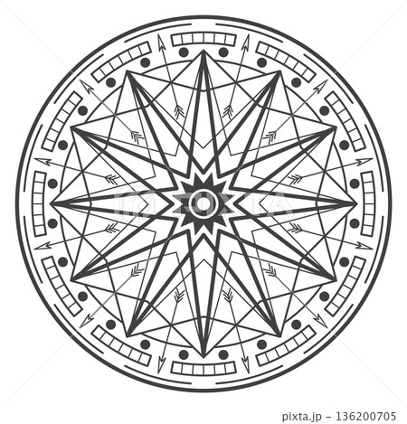A black and white drawing of a star with arrows pointing to the center 136200705
