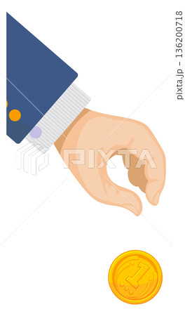 A hand is reaching for a gold coin 136200718
