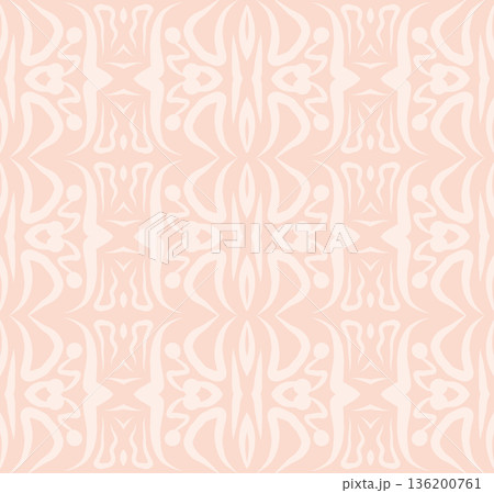 Soft Peach Abstract Wavy Seamless Pattern with Organic Retro Swirls Background 136200761