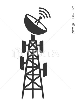 アンテナのついた通信タワーのシルエットアイコン アンテナのついた通信タワーのシルエットアイコン 136201245
