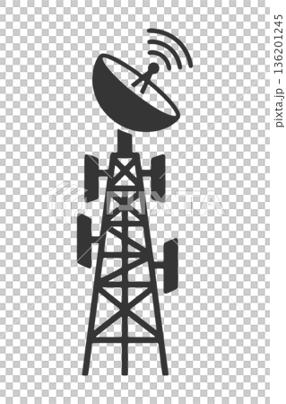 アンテナのついた通信タワーのシルエットアイコン アンテナのついた通信タワーのシルエットアイコン 136201245