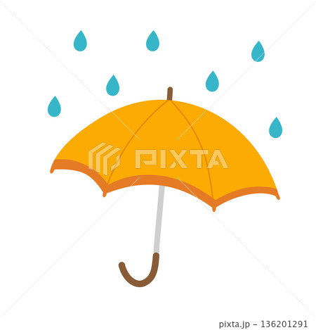 A bright yellow umbrella is open to protect from falling raindrops. A bright yellow umbrella is open to protect from falling raindrops. 136201291