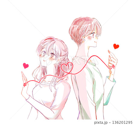 運命の赤い糸で結ばれた背中合わせの男女　ポジティブ 136201295