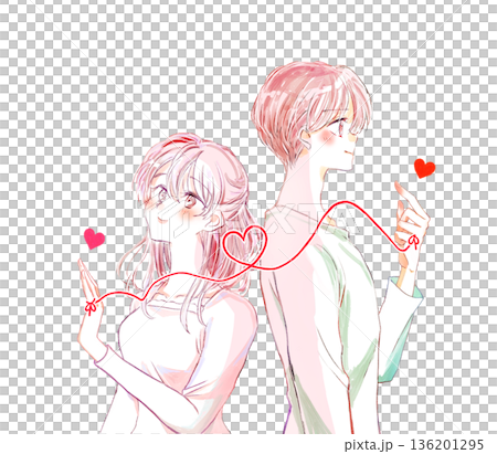 運命の赤い糸で結ばれた背中合わせの男女　ポジティブ 136201295