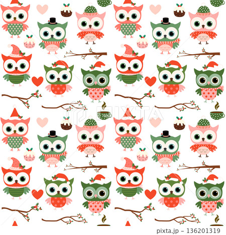 Cute Christmas and winter vector seamless pattern with cartoon o Cute Christmas and winter vector seamless pattern with cartoon o 136201319
