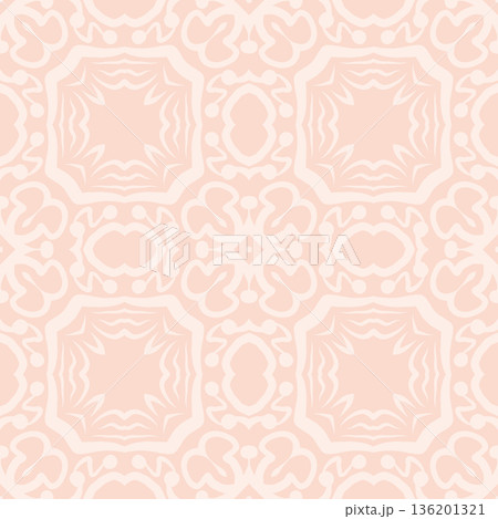 Soft Peach Abstract Wavy Seamless Pattern with Organic Retro Swirls Background 136201321