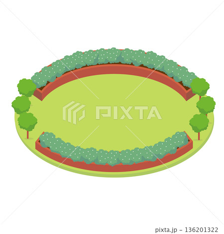 アイソメトリックな円形広場と庭園のイラスト（芝生・公園・緑地） 136201322