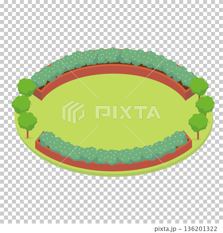等距圓形、方形和花園插圖（草坪、公園、綠地） 136201322