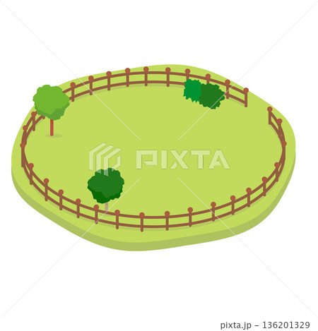 アイソメトリックな円形広場のイラスト（柵・牧場・ドッグラン） 136201329