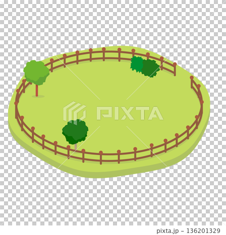 アイソメトリックな円形広場のイラスト（柵・牧場・ドッグラン） 136201329
