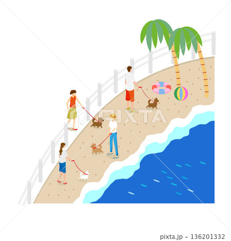 アイソメトリックな砂浜とビーチのイラスト（夏・観光・リゾート） 136201332