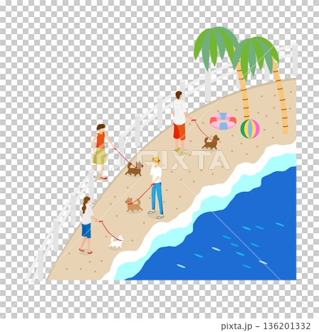 アイソメトリックな砂浜とビーチのイラスト（夏・観光・リゾート） 136201332