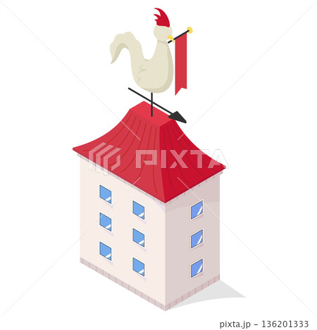 アイソメトリックな風見鶏のあるアパートのイラスト（住宅・街並み・レトロ） 136201333