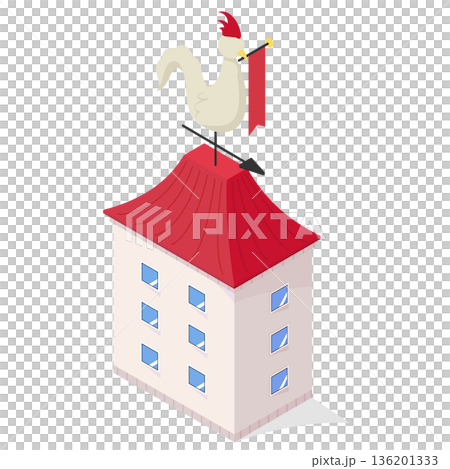 アイソメトリックな風見鶏のあるアパートのイラスト（住宅・街並み・レトロ） 136201333