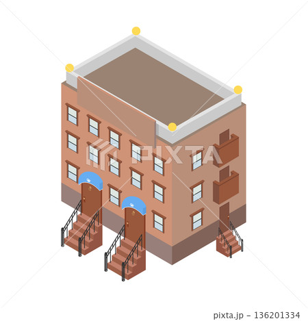 不動産・住宅イメージ：階段のあるクラシックなマンションのアイソメイラスト 136201334