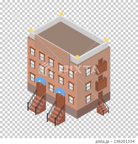 不動産・住宅イメージ：階段のあるクラシックなマンションのアイソメイラスト 136201334