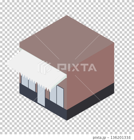 シンプルな店舗・ショップ・カフェの外観アイソメトリックイラスト 136201338