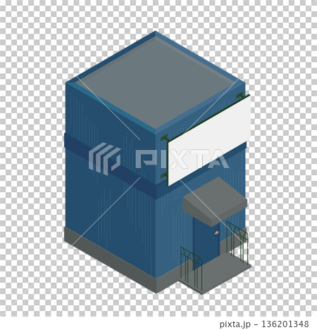 アイソメトリックな青いモダンビル・IT企業やテック系のオフィス外観イラスト 136201348