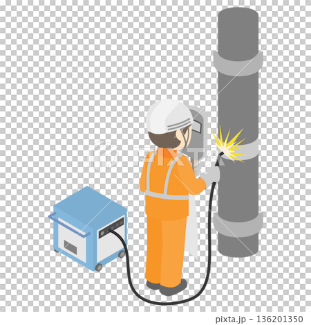 一幅建築工人和焊工進行電弧焊接的等距插圖 一幅建築工人和焊工進行電弧焊接的等距插圖 136201350