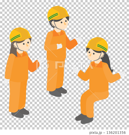 Pose set of female workers working at a construction site, isometric illustration Pose set of female workers working at a construction site, isometric illustration 136201356