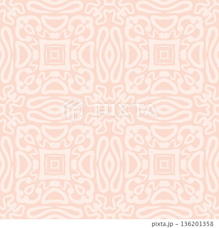Soft Peach Abstract Wavy Seamless Pattern with Organic Retro Swirls Background 136201358