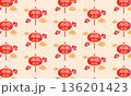 Chinese Lantern Festival pattern background with lanterns traditional headwear and Chinese clouds 136201423