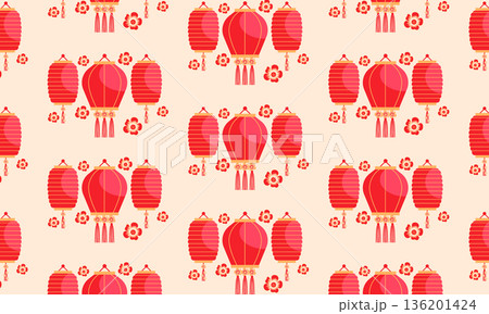 Chinese Lantern Festival pattern background with lanterns and plum blossom meihua Chinese Lantern Festival pattern background with lanterns and plum blossom meihua 136201424