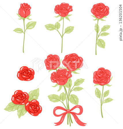 cute red rose bouquet with ribbon set clipart cute red rose bouquet with ribbon set clipart 136201504