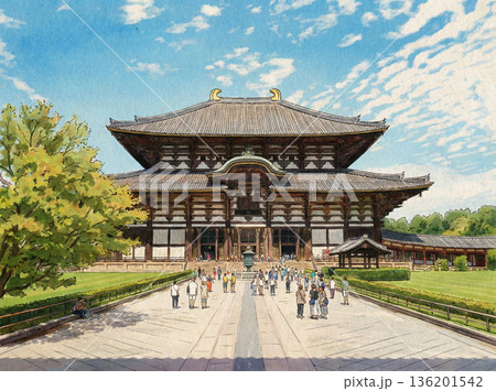 鱗雲の東大寺・イラスト 136201542