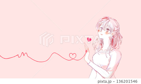 運命の赤い糸を結んだ嬉しそうな女性　微笑む 136201546
