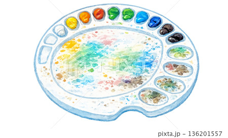 円形水彩画パレットのイラスト 136201557