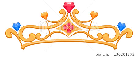 A gold and blue crown with a red diamond in the center 136201573
